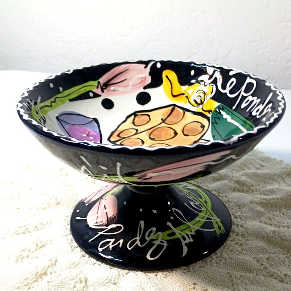 Joanne Delomba for Lotus Pop Art Style Pedestal Bowl Hand painted~Vintage~